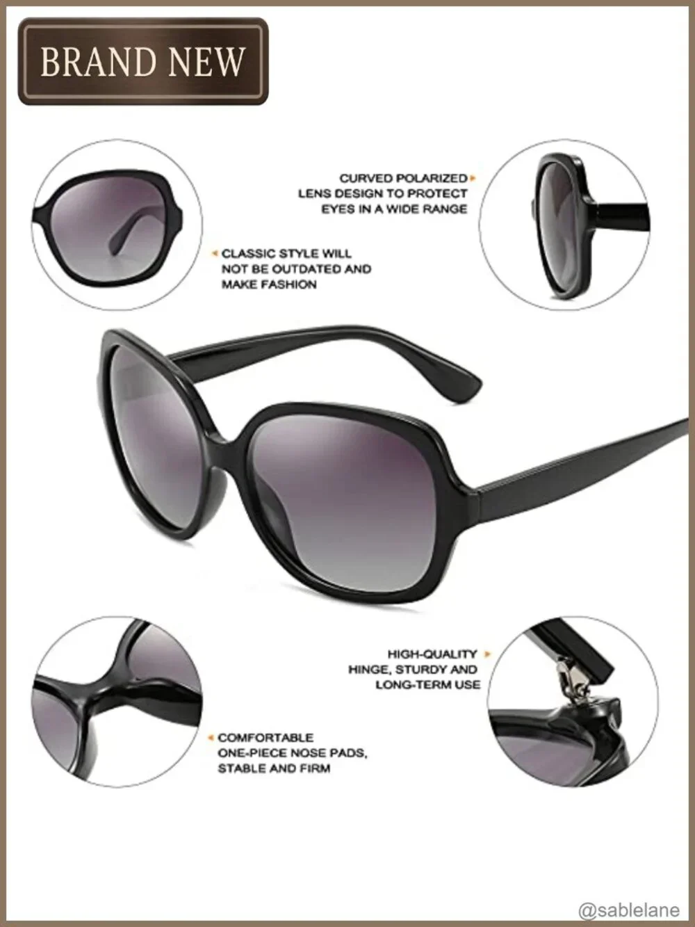 Oversized Polarized Square Sunglasses UV Protection Women Men Retro Shades